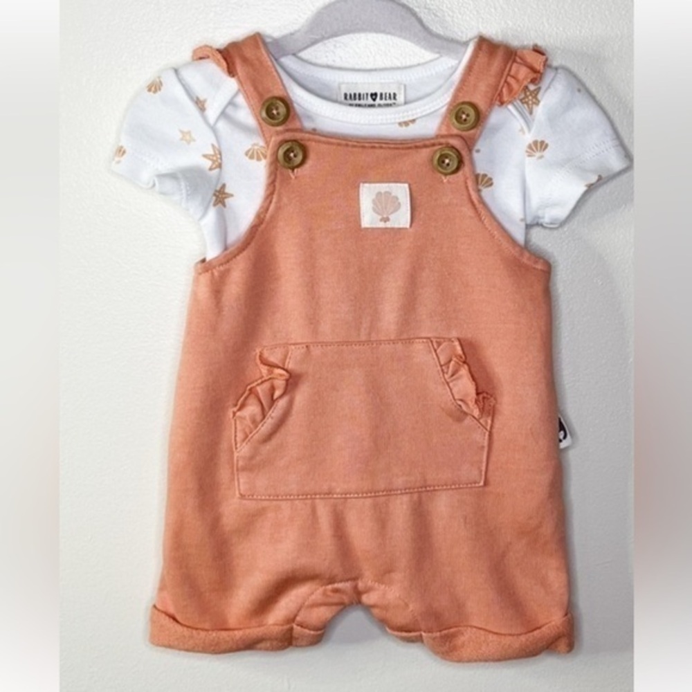 Rabbit Bear Organic cotton 3 piece set snap romper hat and shirt 12mnth